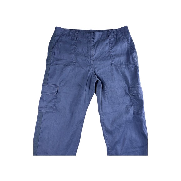 Chicos Crop Cargo Pants Blue Linen Blend Elastic Waist Women Size 25 - Picture 2 of 7
